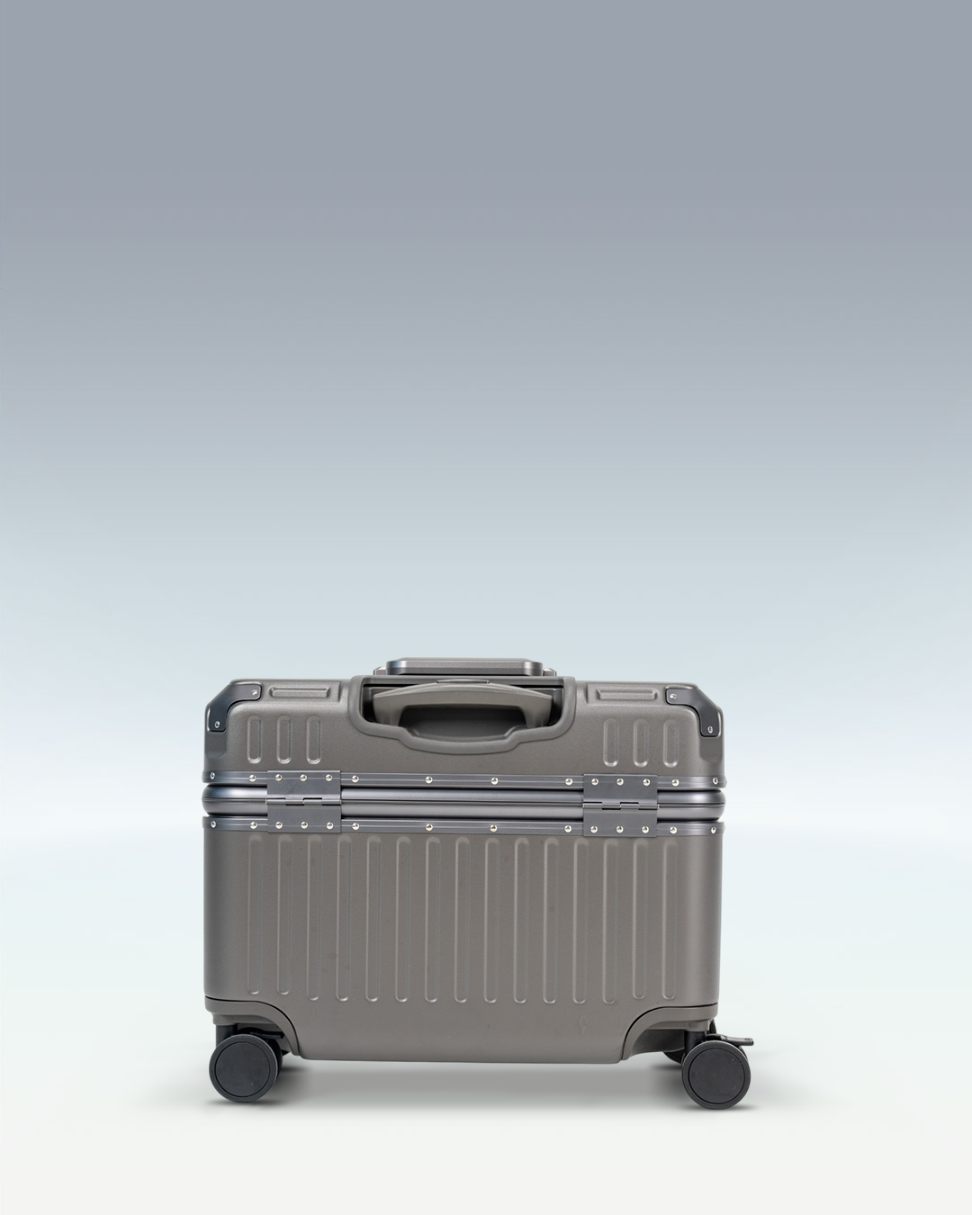 Portar Concord EdgeFrame pilot carry-on luggage in Dark Gull Gray, back view