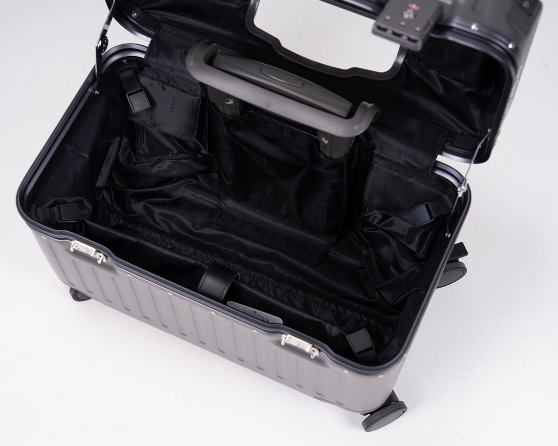 Concord Polycarbonate Shell with Aluminum EdgeFrame Top-Access Pilot Carry-On Suitcase Top Open with Laptop Sleeve View by Portar