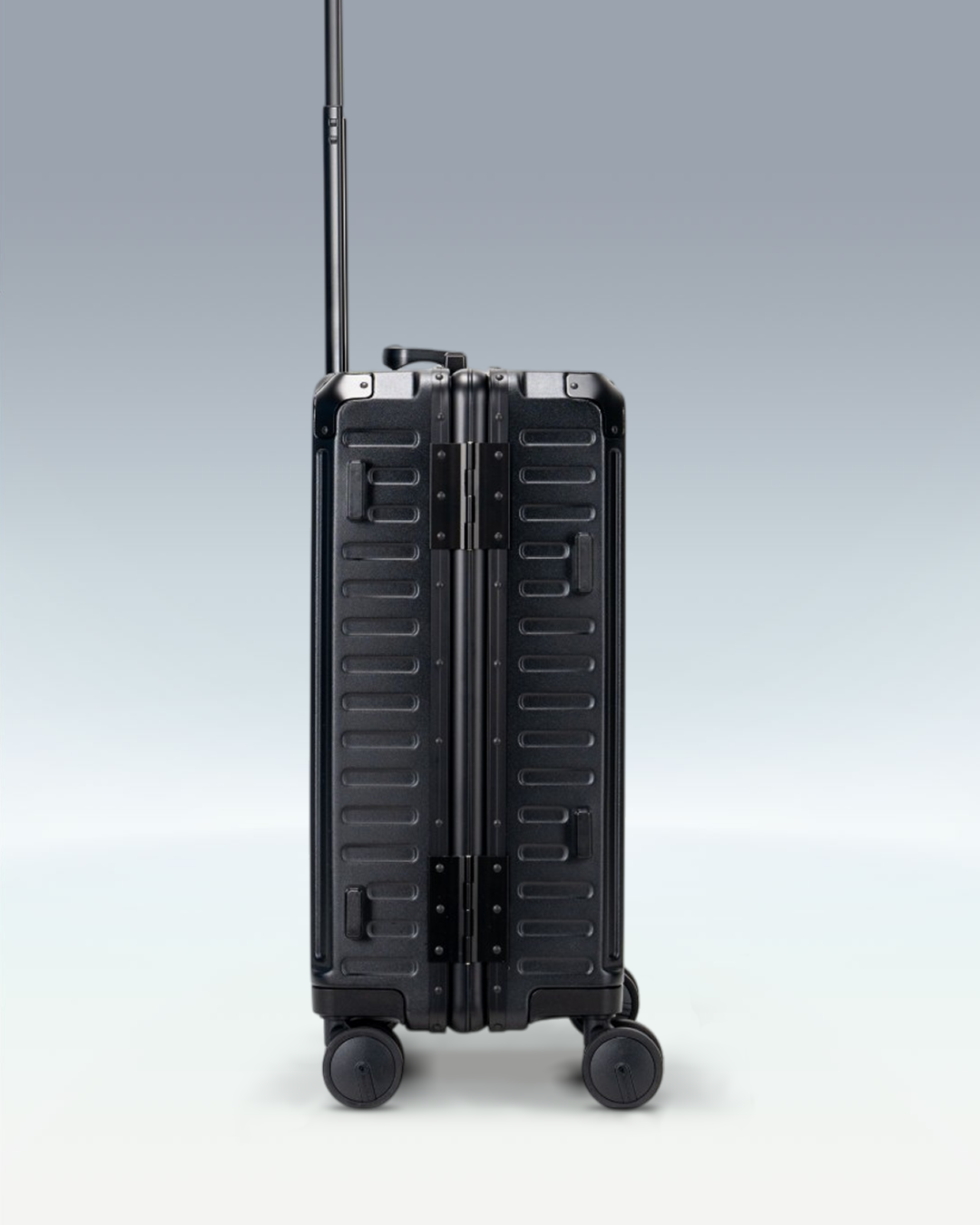 Portar Valence EdgeFrame carry-on luggage in Jet Black, side profile