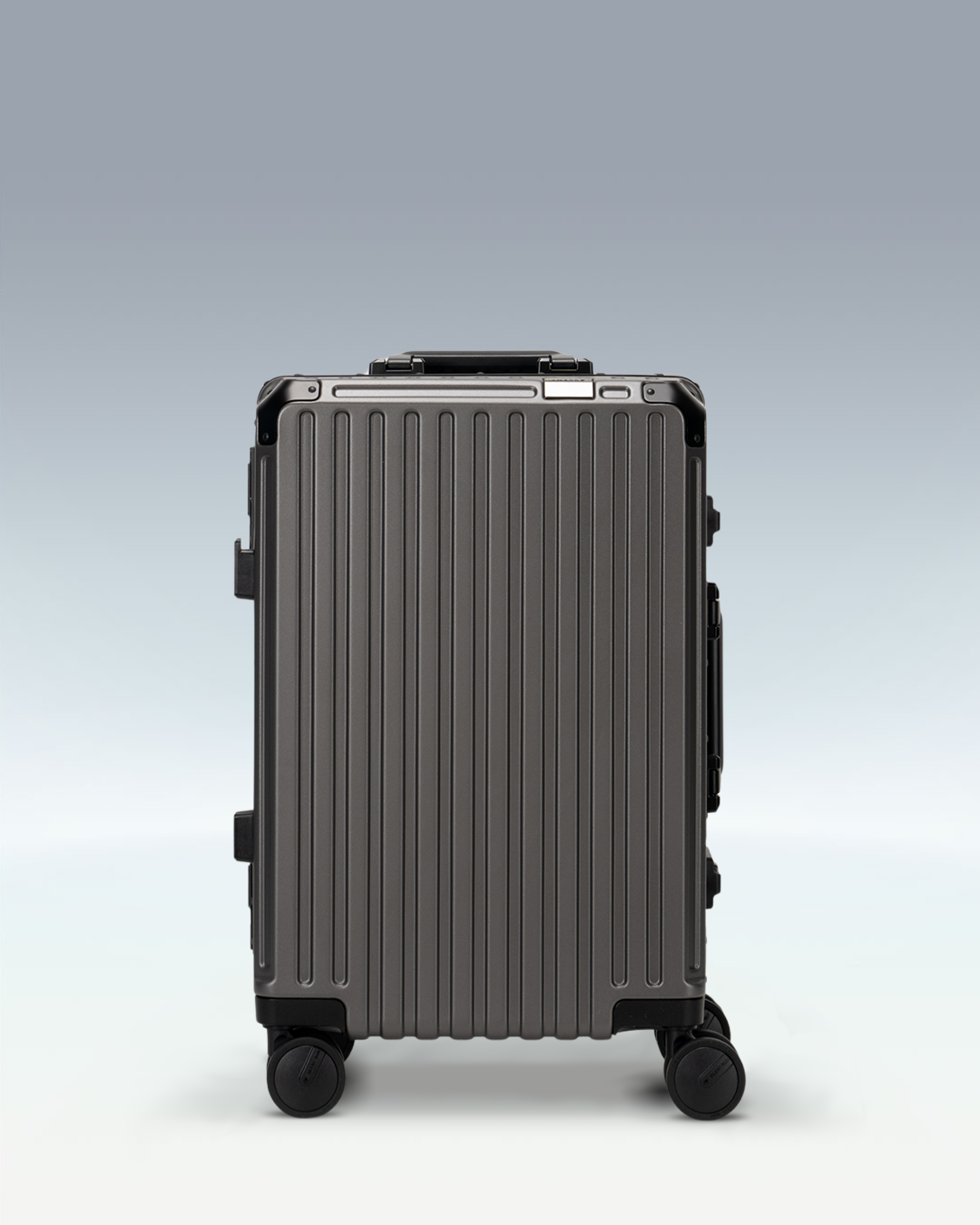 Portar Valence EdgeFrame carry-on luggage in Dark Gull Gray, front view