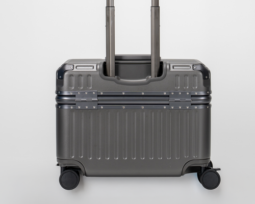 Concord Dark Gull Gray Polycarbonate Shell with Aluminum EdgeFrame Top-Access Pilot Carry-On Suitcase Back with Handle View by Portar