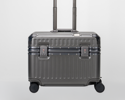 Concord Dark Gull Gray Polycarbonate Shell with Aluminum EdgeFrame Top-Access Pilot Carry-On Suitcase Front with Handle View by Portar