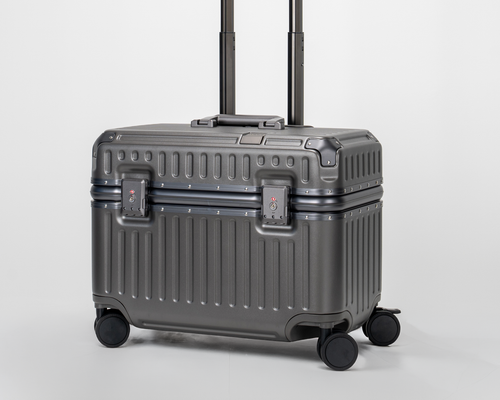 Concord Dark Gull Gray Polycarbonate Shell with Aluminum EdgeFrame Top-Access Pilot Carry-On Suitcase Perspective with Handle View by Portar
