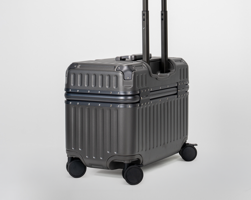 Concord Dark Gull Gray Polycarbonate Shell with Aluminum EdgeFrame Top-Access Pilot Carry-On Suitcase Side View by Portar