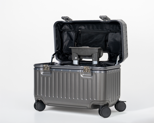 Concord Dark Gull Gray Polycarbonate Shell with Aluminum EdgeFrame Top-Access Pilot Carry-On Suitcase Top Open View by Portar