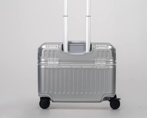 Concord Lunar Silver Polycarbonate Shell with Aluminum EdgeFrame Top-Access Pilot Carry-On Suitcase Back with Handle View by Portar