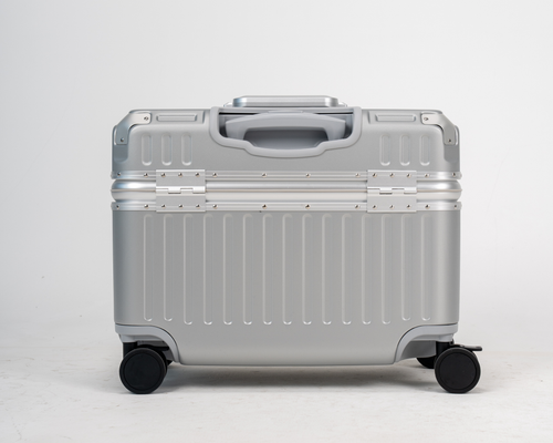 Concord Lunar Silver Polycarbonate Shell with Aluminum EdgeFrame Top-Access Pilot Carry-On Suitcase Back View by Portar