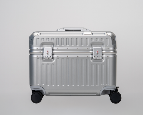 Concord Lunar Silver Polycarbonate Shell with Aluminum EdgeFrame Top-Access Pilot Carry-On Suitcase Front View by Portar