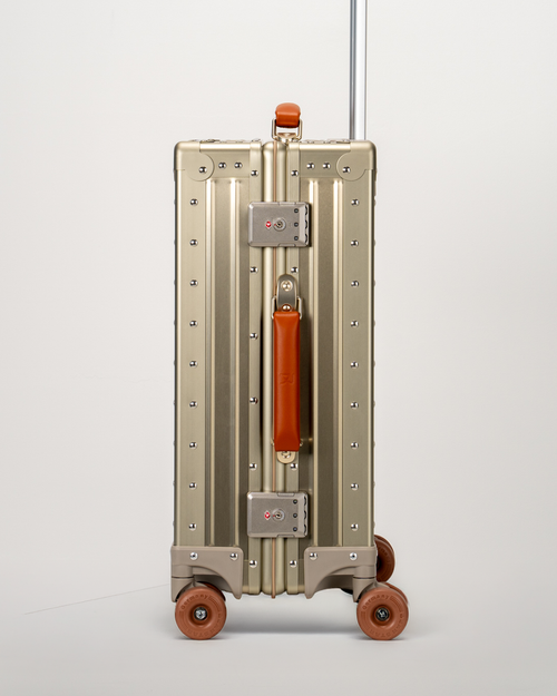 Lucent Champagne Gold Aluminum Carry-On Suitcase Lock View by Portar