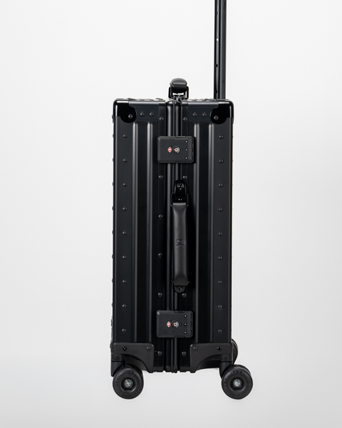 Lucent Jet Black Aluminum Carry-On Suitcase Lock View by Portar