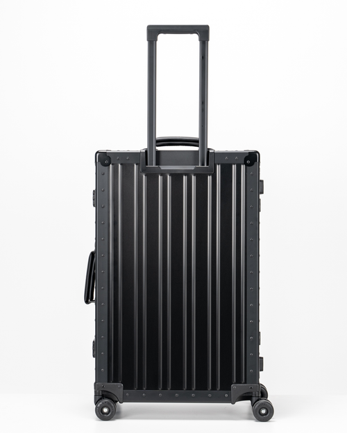 Lucent Jet Black Aluminum Check-In Suitcase Back with Handle View by Portar