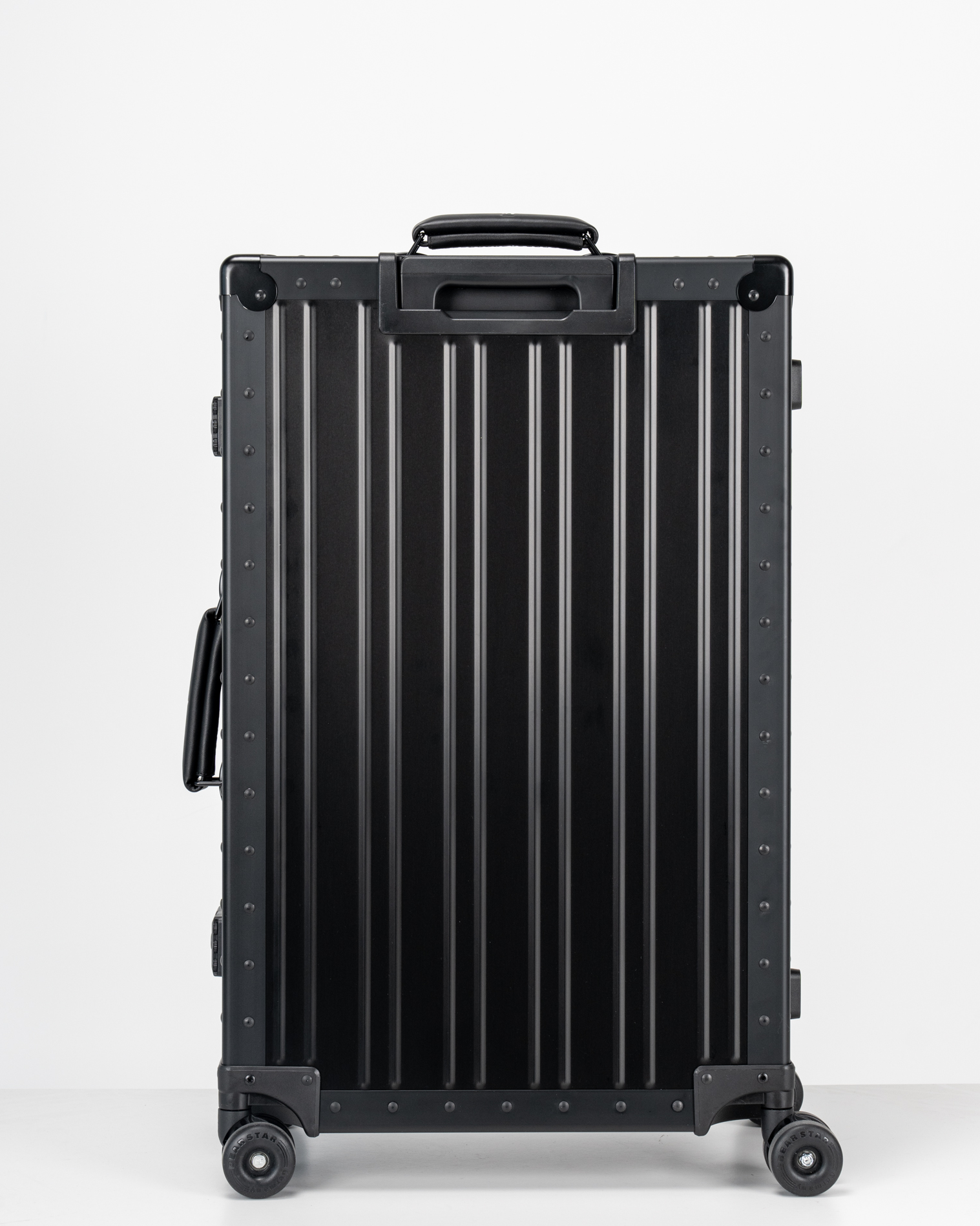 Lucent Jet Black Aluminum Check-In Suitcase Back View by Portar