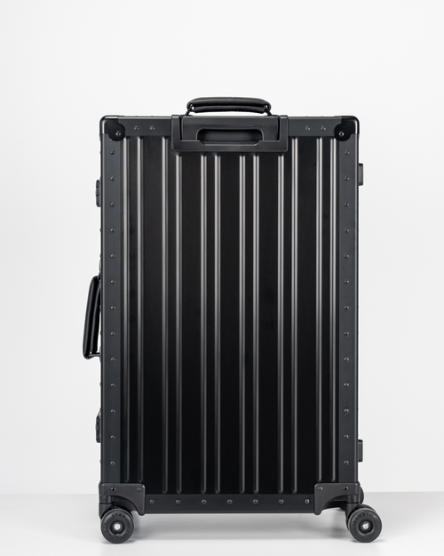 Lucent Jet Black Aluminum Check-In Suitcase Back View by Portar
