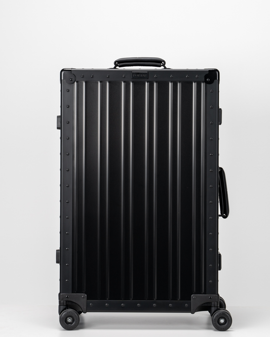 Lucent Jet Black Aluminum Check-In Suitcase Front View by Portar