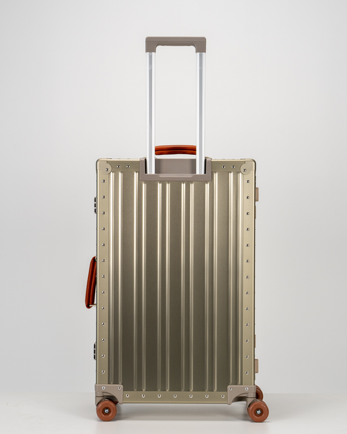 Lucent Champagne Gold Aluminum Check-In Suitcase Back with Handle View by Portar