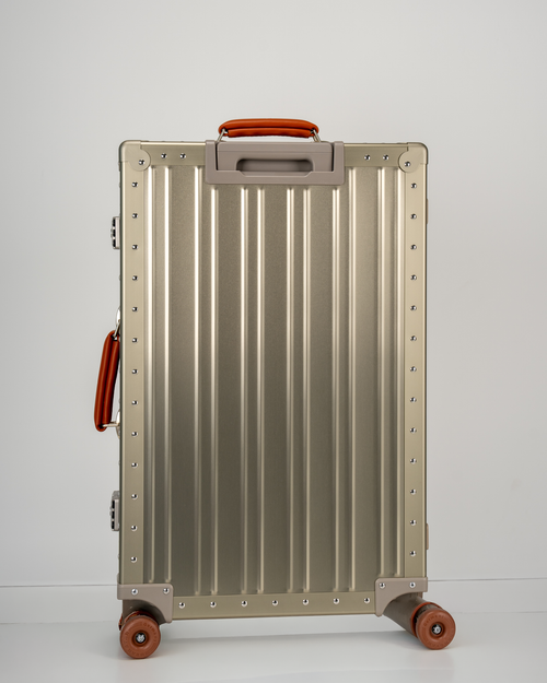 Lucent Champagne Gold Aluminum Check-In Suitcase Back View by Portar
