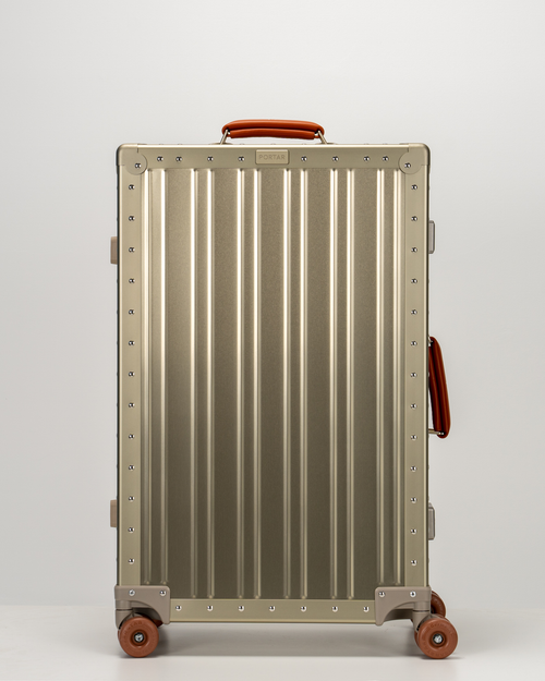 Lucent Champagne Gold Aluminum Check-In Suitcase Front View by Portar