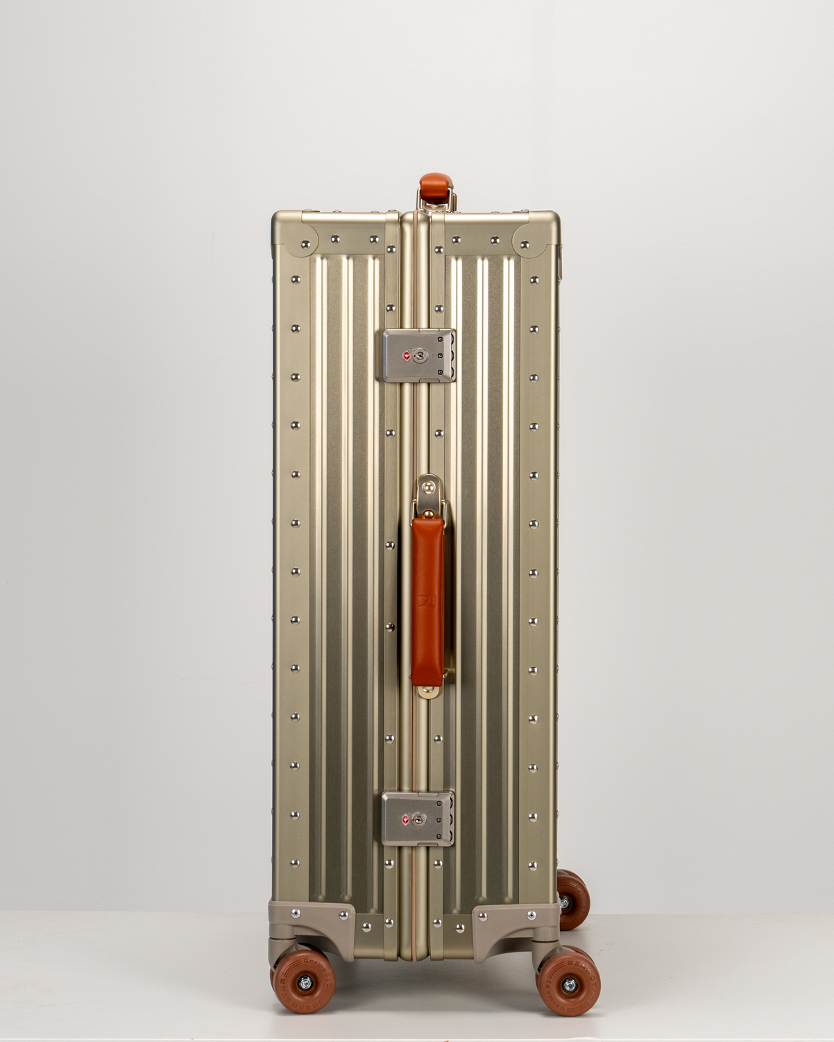 Lucent Champagne Gold Aluminum Check-In Suitcase Lock View by Portar