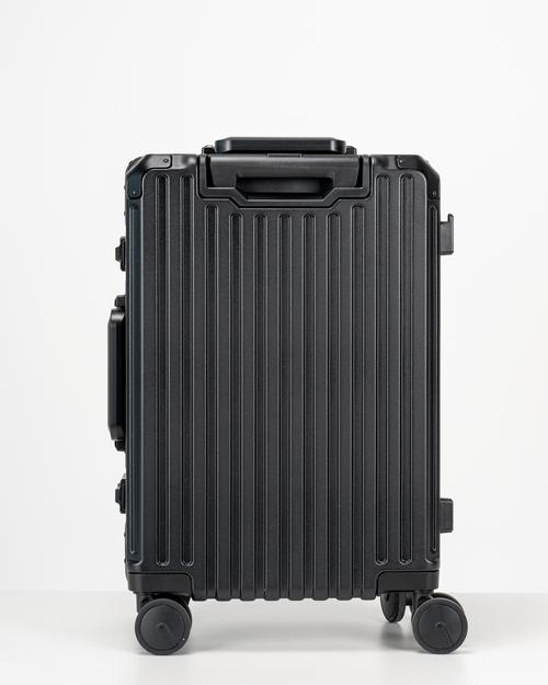 Valence Jet Black Polycarbonate Shell with Aluminum EdgeFrame Carry-On Suitcase Back View by Portar
