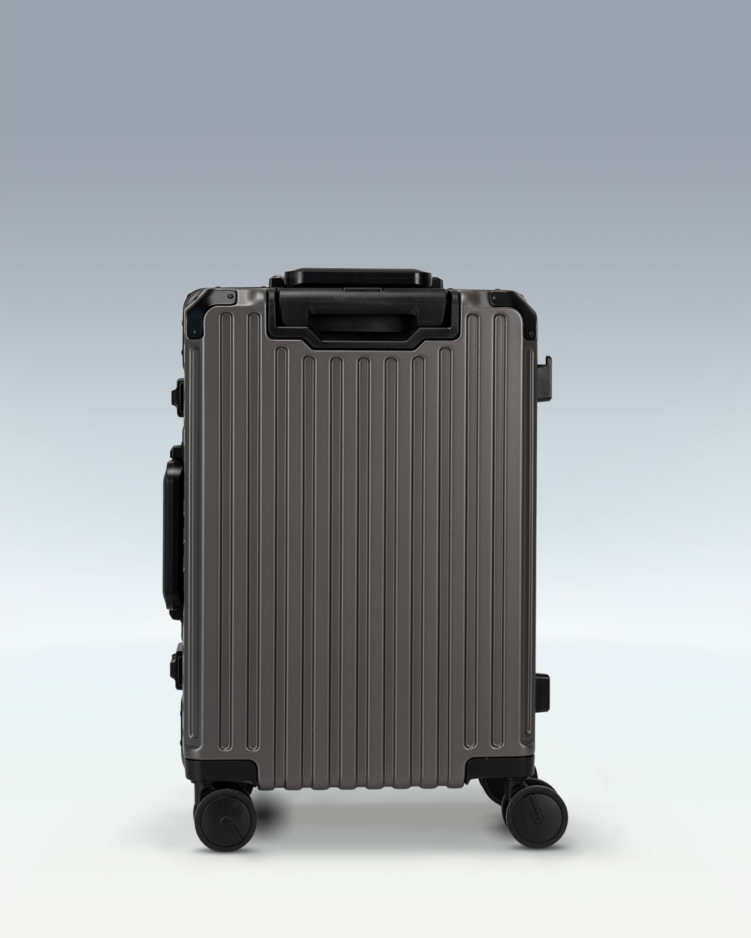 Portar Valence EdgeFrame carry-on luggage in Dark Gull Gray, back view