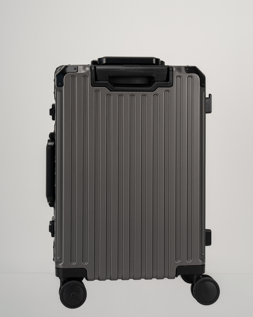 Valence Dark Gull Gray Polycarbonate Shell with Aluminum EdgeFrame Carry-On Suitcase Back View by Portar