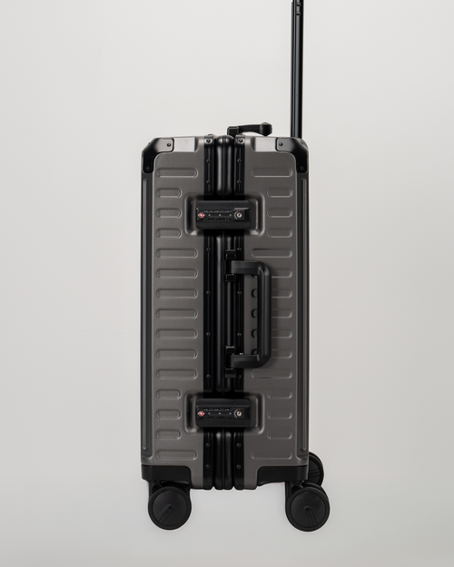 Valence Dark Gull Gray Polycarbonate Shell with Aluminum EdgeFrame Carry-On Suitcase Lock View by Portar