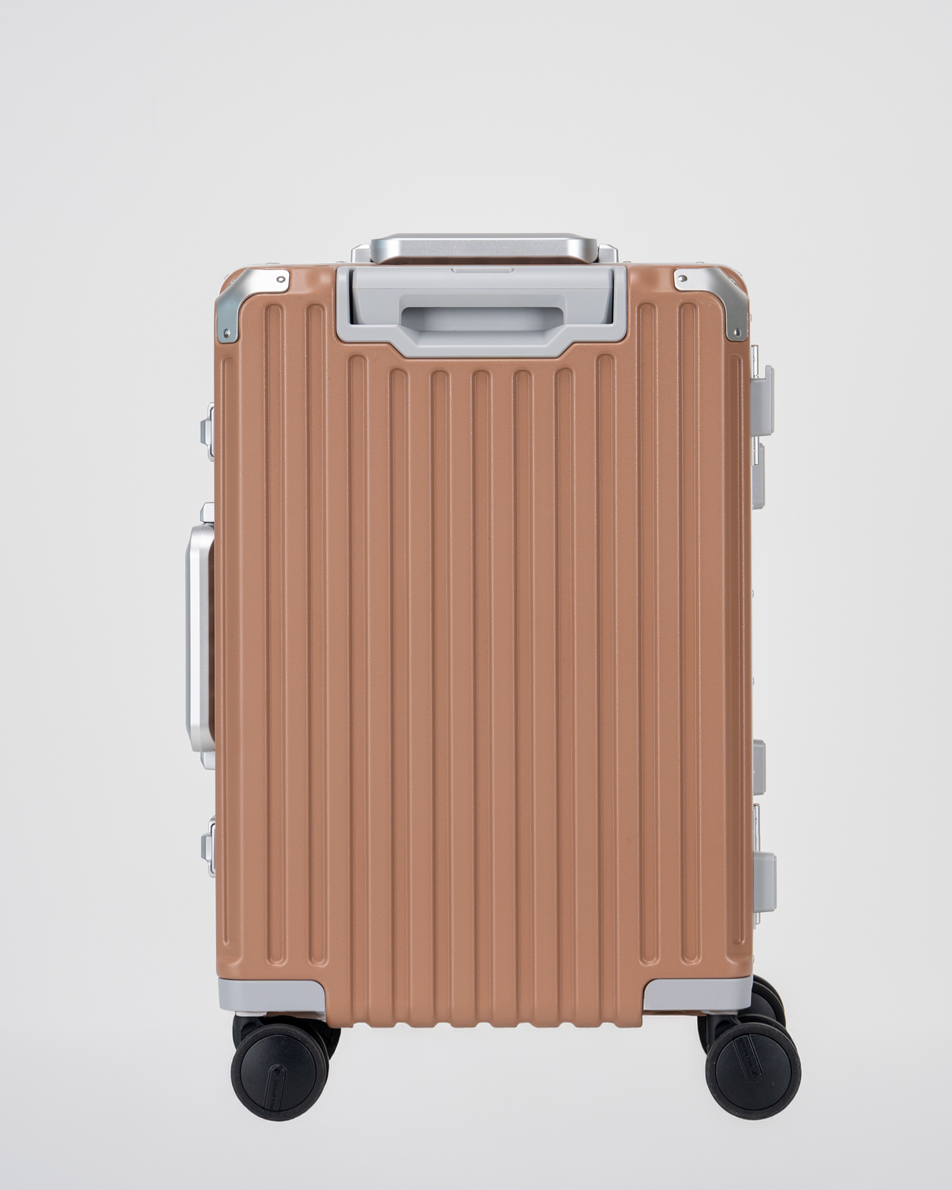 Valence Mocha Mousse Brown Polycarbonate Shell with Aluminum EdgeFrame Carry-On Suitcase Back View by Portar