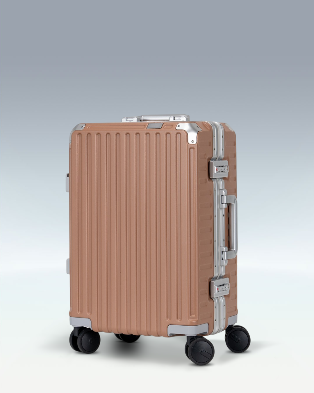 Portar Valence EdgeFrame carry-on luggage in Mocha Mousse Brown, three-quarter front view