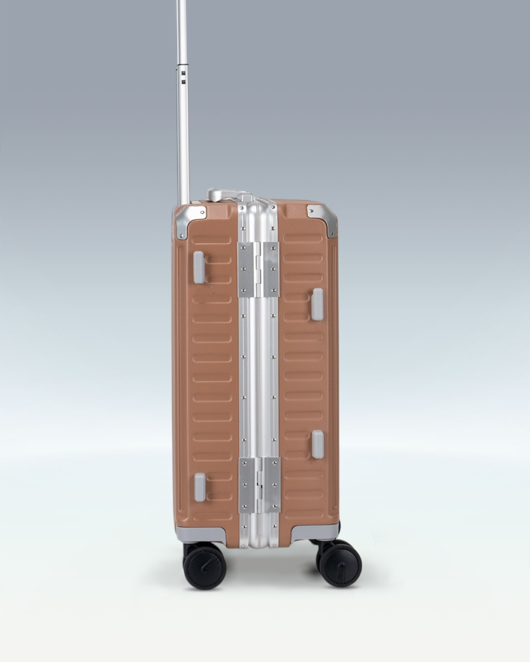 Portar Valence EdgeFrame carry-on luggage in Mocha Mousse Brown, side profile