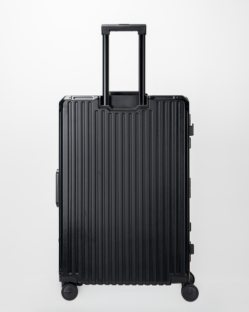 Valence Jet Black Polycarbonate Shell with Aluminum EdgeFrame Check-In Suitcase Back View by Portar