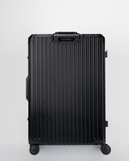 Valence Jet Black Polycarbonate Shell with Aluminum EdgeFrame Check-In Suitcase Back View by Portar