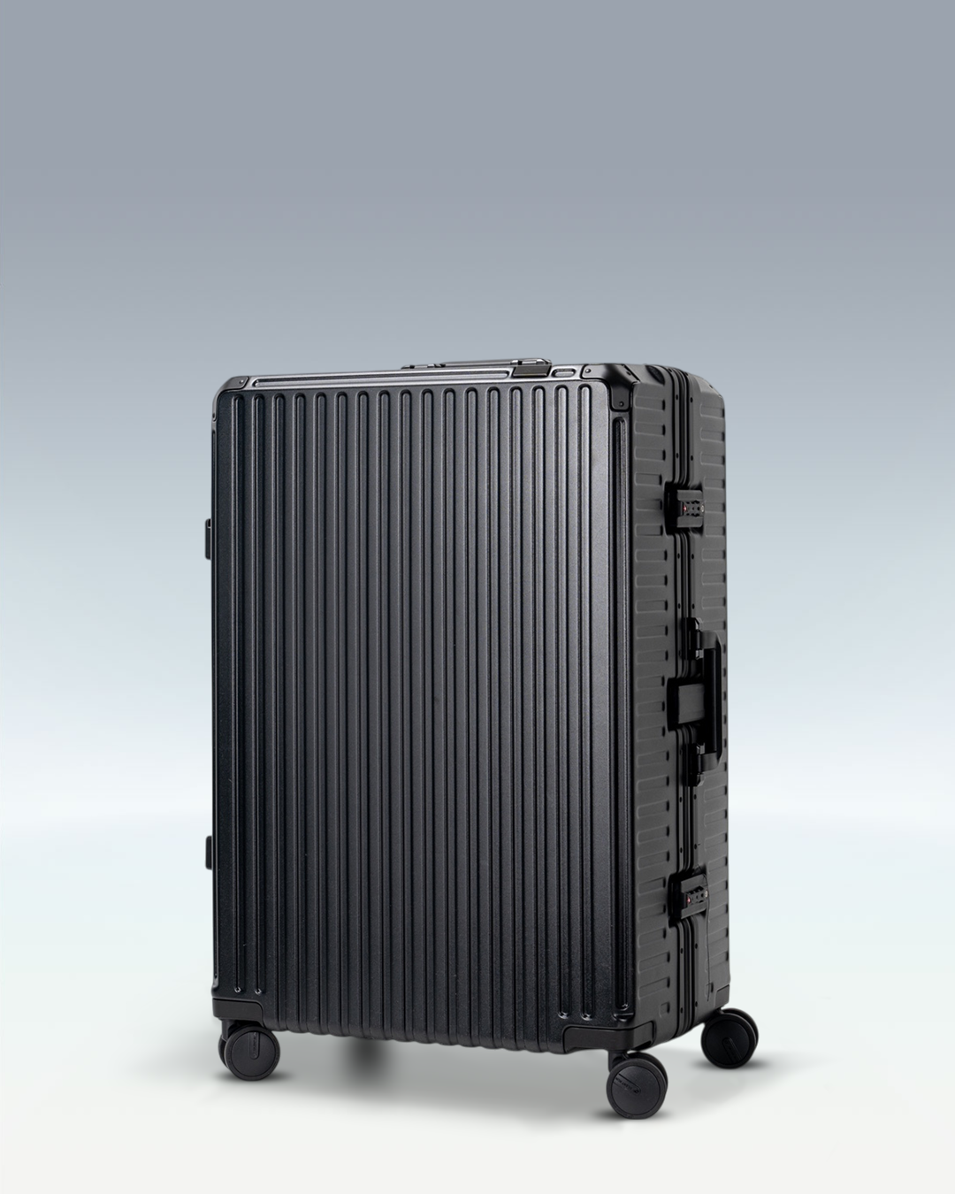 Portar Valence EdgeFrame checked luggage in Jet Black, three-quarter front view