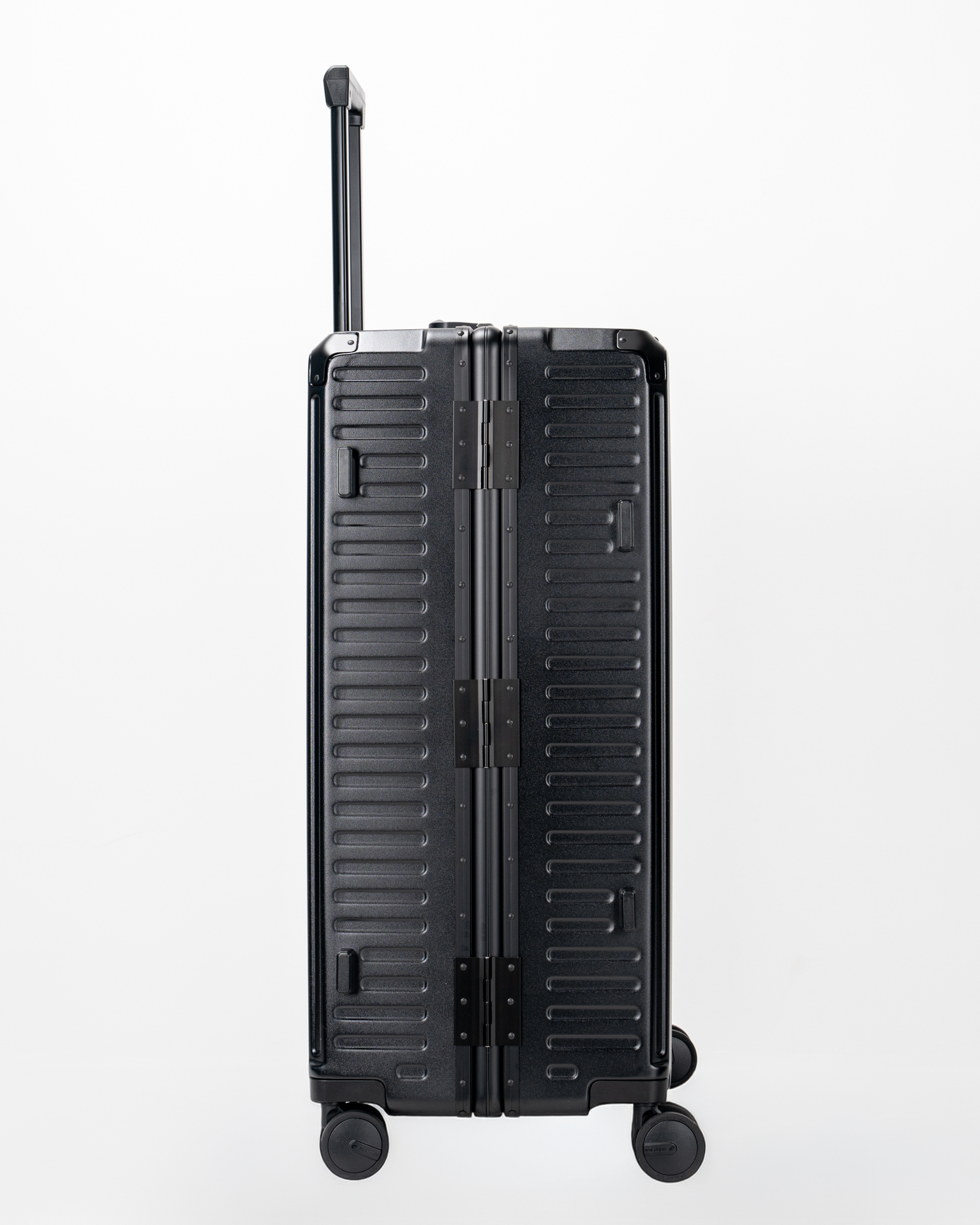 Valence Jet Black Polycarbonate Shell with Aluminum EdgeFrame Check-In Suitcase Side View by Portar