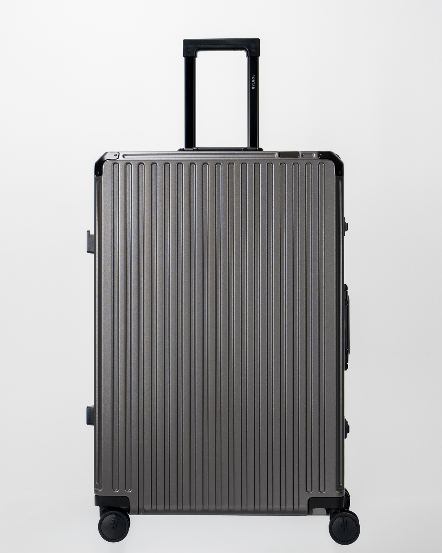 Valence Dark Gull Gray Polycarbonate Shell with Aluminum EdgeFrame Check-In Suitcase Front with Handle View by Portar