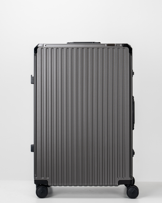 Valence Dark Gull Gray Polycarbonate Shell with Aluminum EdgeFrame Check-In Suitcase Front View by Portar