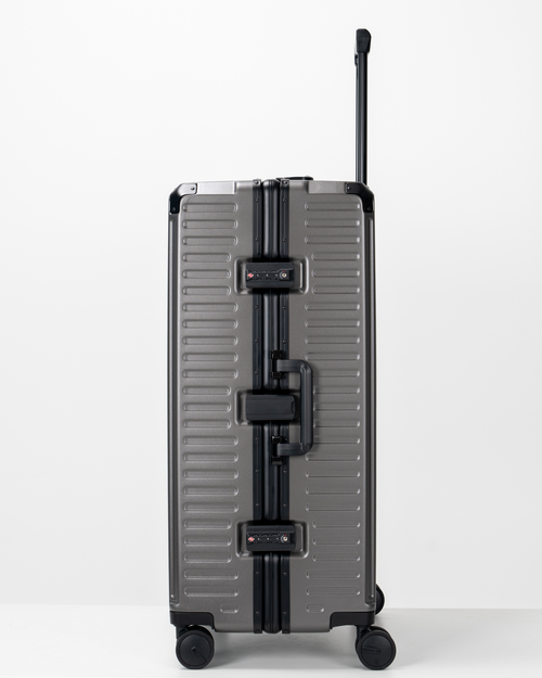 Valence Dark Gull Gray Polycarbonate Shell with Aluminum EdgeFrame Check-In Suitcase Lock View by Portar