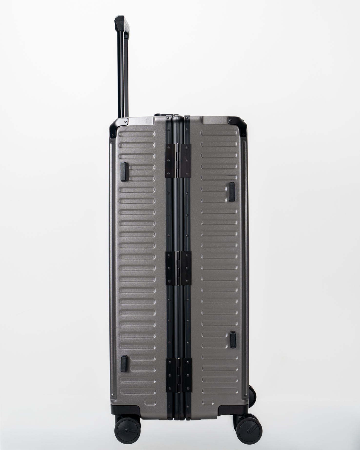 Valence Dark Gull Gray Polycarbonate Shell with Aluminum EdgeFrame Check-In Suitcase Side View by Portar