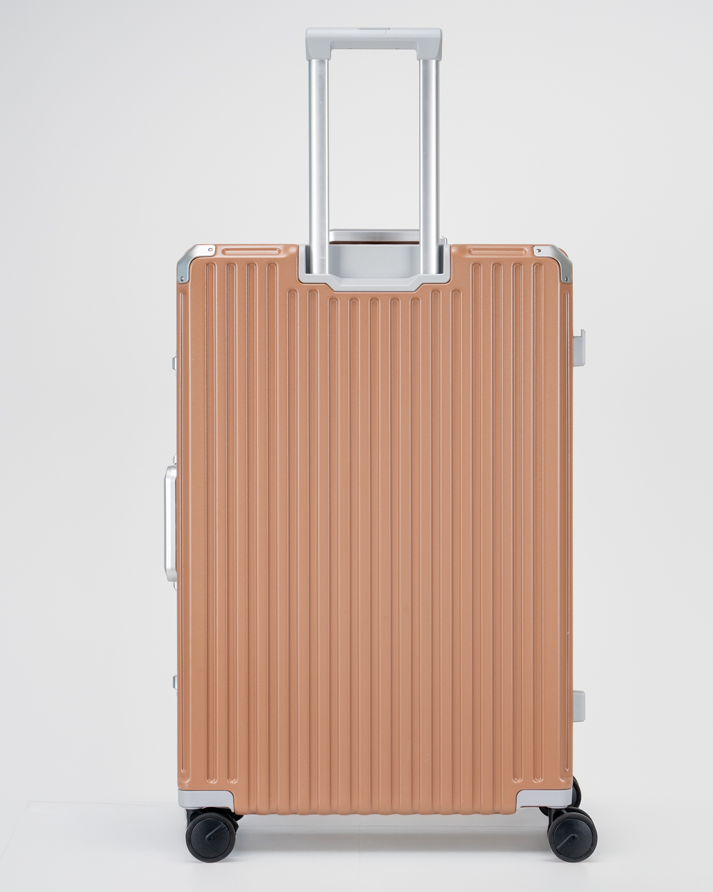 Valence Mocha Mousse Brown Polycarbonate Shell with Aluminum EdgeFrame Check-In Suitcase Back with Handle View by Portar