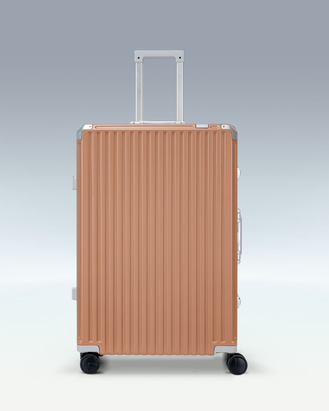 Portar Valence EdgeFrame checked luggage in Mocha Mousse Brown, front view with the telescoping handle extended