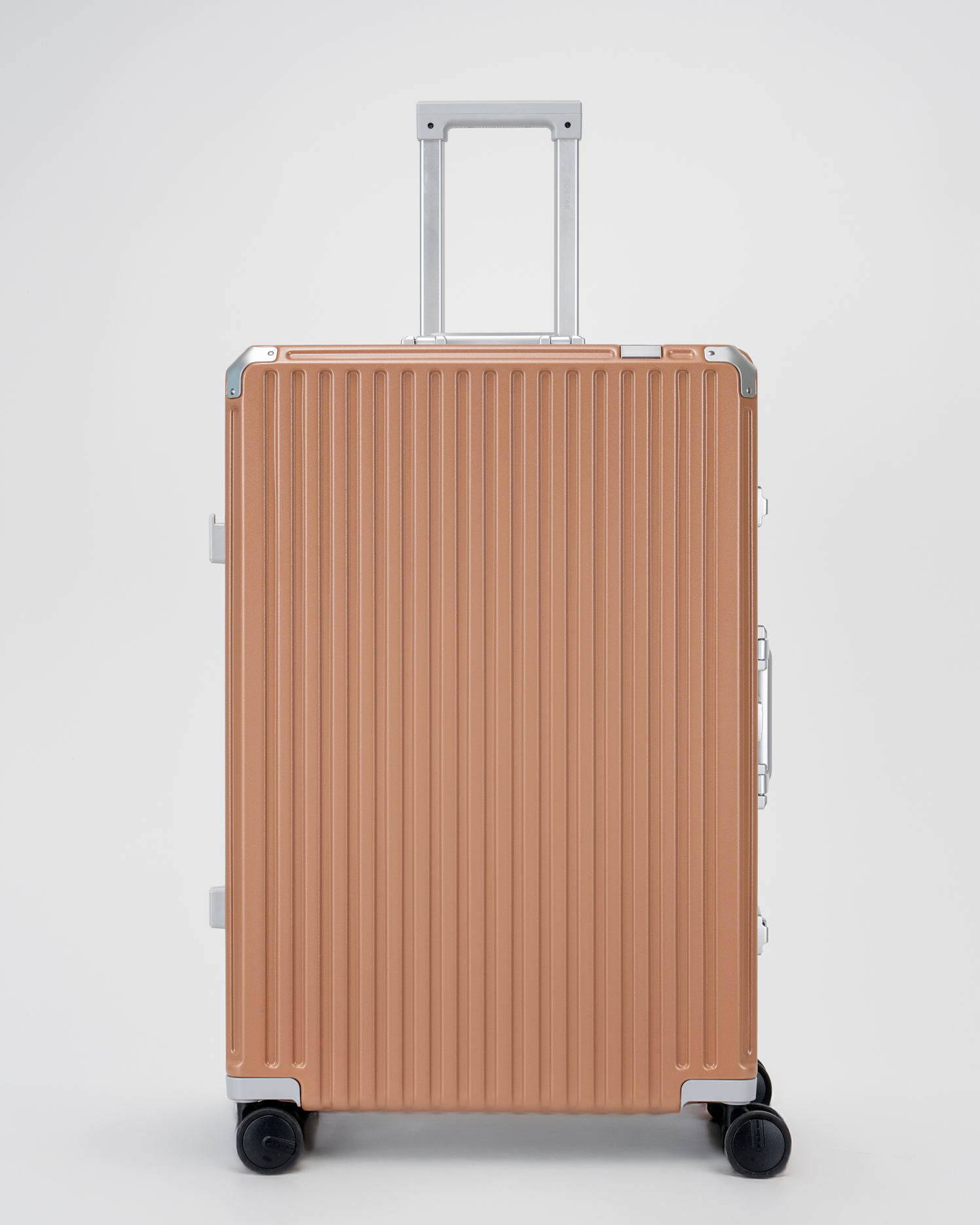 Valence Mocha Mousse Brown Polycarbonate Shell with Aluminum EdgeFrame Check-In Suitcase Front with Handle View by Portar