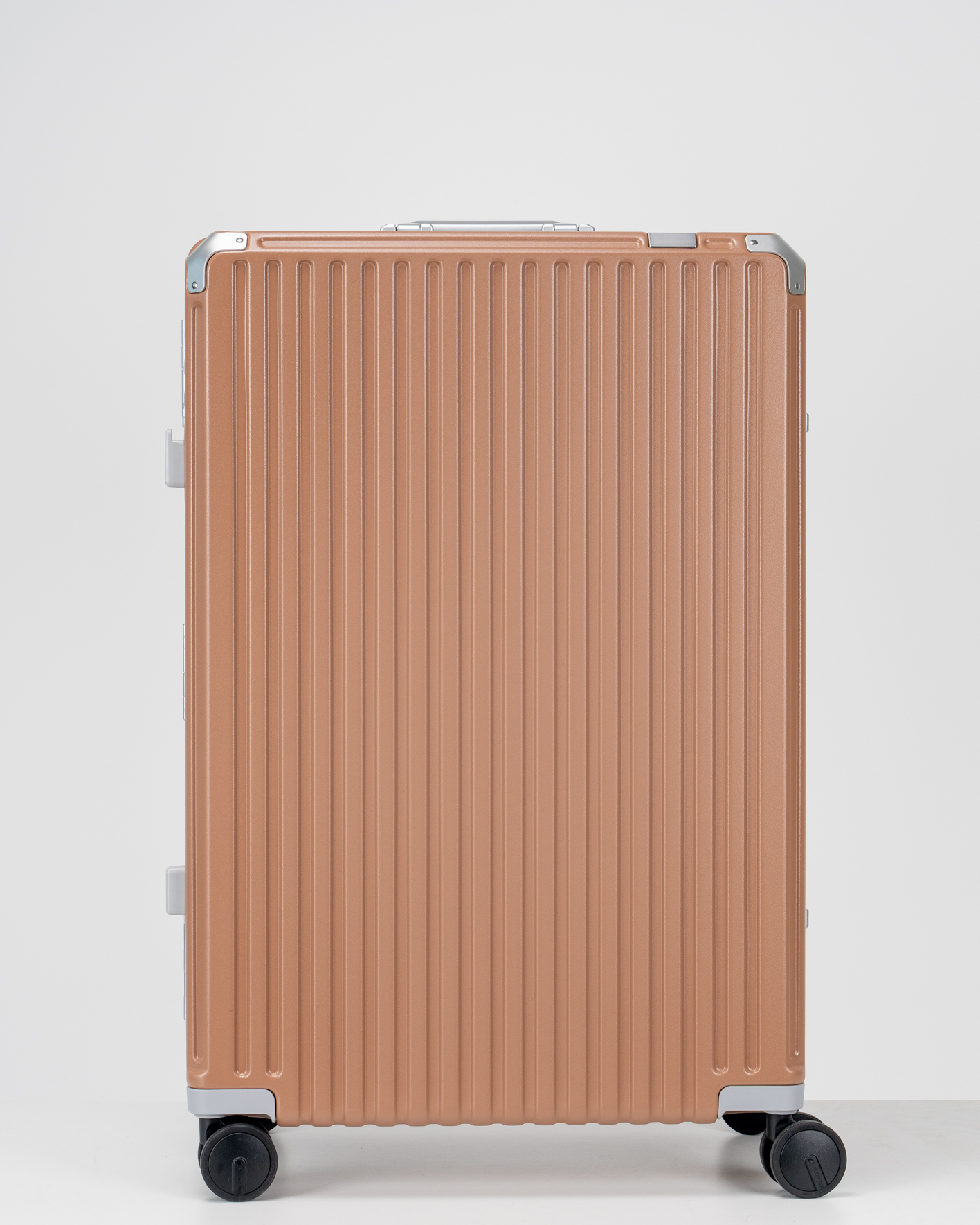 Valence Mocha Mousse Brown Polycarbonate Shell with Aluminum EdgeFrame Check-In Suitcase Front View by Portar